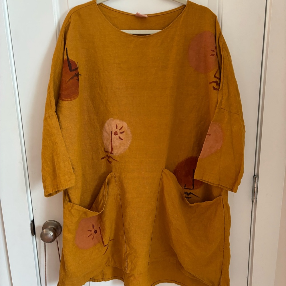 Thread+Sprout Mustard Yellow Tunic with Artistic Print